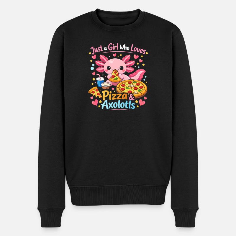 Pizza Axolotl Liebe Motiv - Männer Premium Bio Pullover - Schwarz