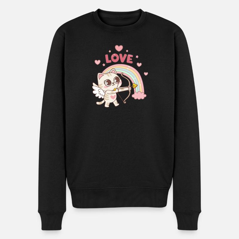 Celestial Cat Rainbow Love - Männer Premium Bio Pullover - Schwarz