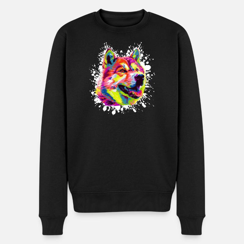 Buntes Hundeporträt im PopArt Stil - Männer Premium Bio Pullover - Schwarz