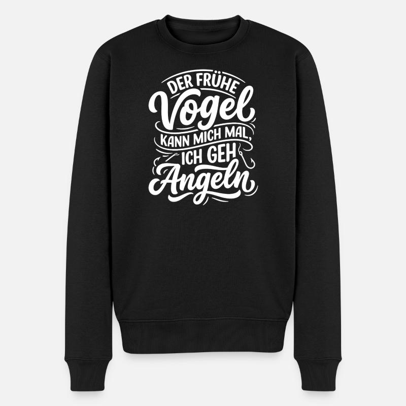 Frühe Vogel Angeln Spruch - Männer Premium Bio Pullover - Schwarz