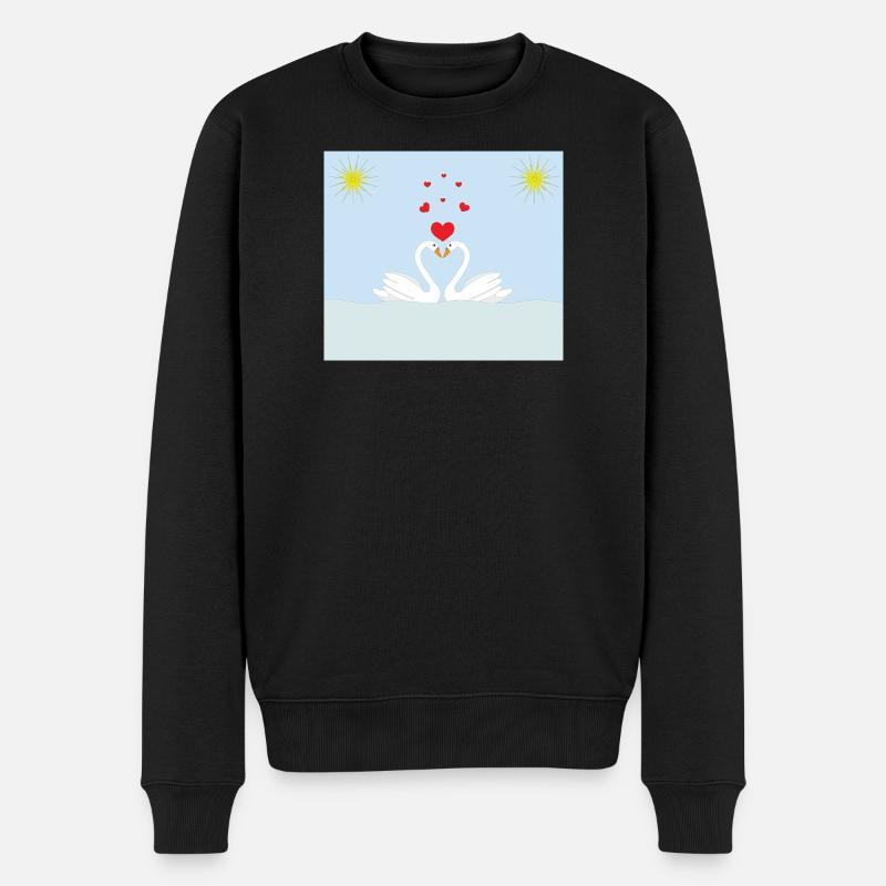 Deux cygnes blancs dans l’eau et des cœurs rouges - Pull Premium bio Homme - noir