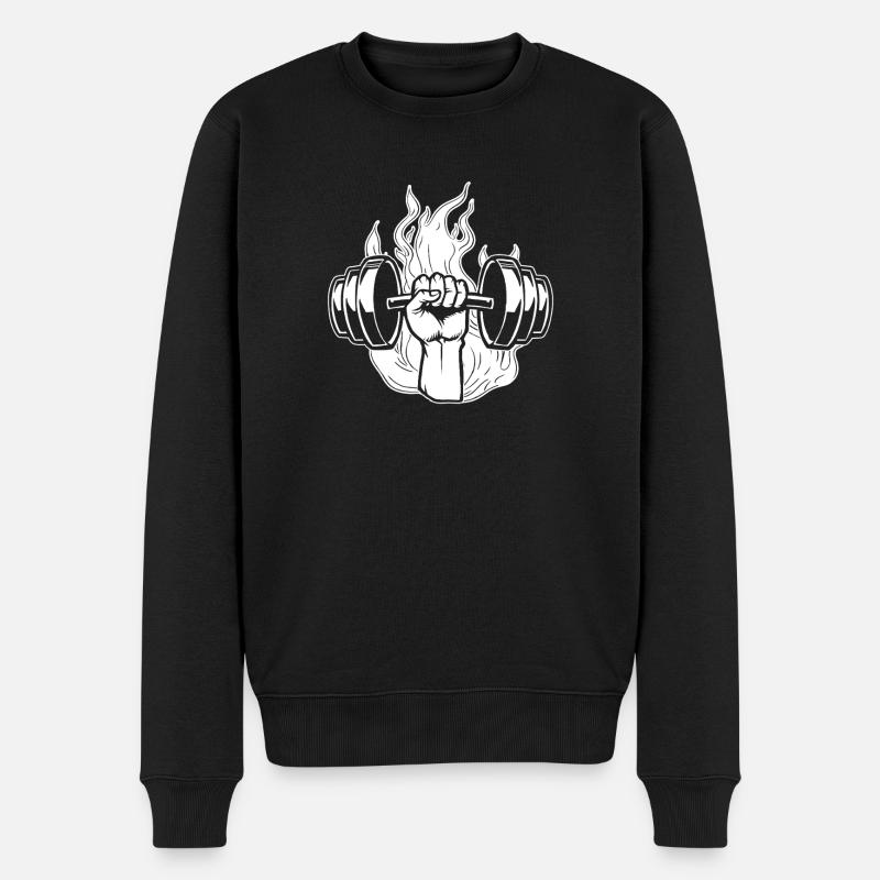 Powerlifting Bodybuilder Fire Dumbbell - Men's Premium Organic Jumper - black