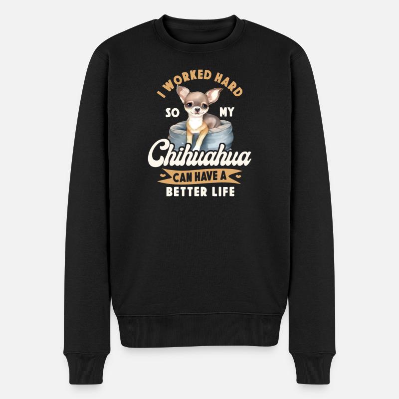 Chihuahua Chihuahueño I Work Hard - Männer Premium Bio Pullover - Schwarz