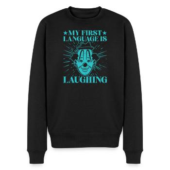 First Language Laughing Circus Performer Gift Idea - Men's Premium Organic Jumper - black - Front - Nico (187cm)