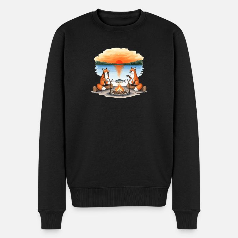 Feu de camp Fox au coucher du soleil au bord du lac - Pull Premium bio Homme - noir