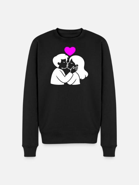 Verliebt Paar Herz Liebe - Männer Premium Bio Pullover - Schwarz