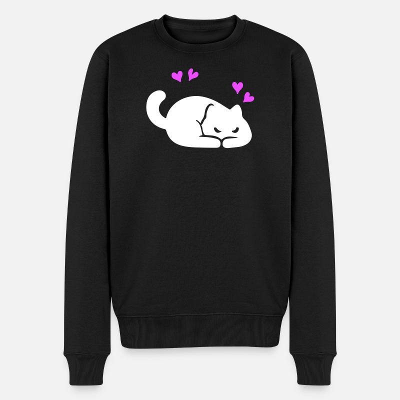 Katze Liebe - Männer Premium Bio Pullover - Schwarz