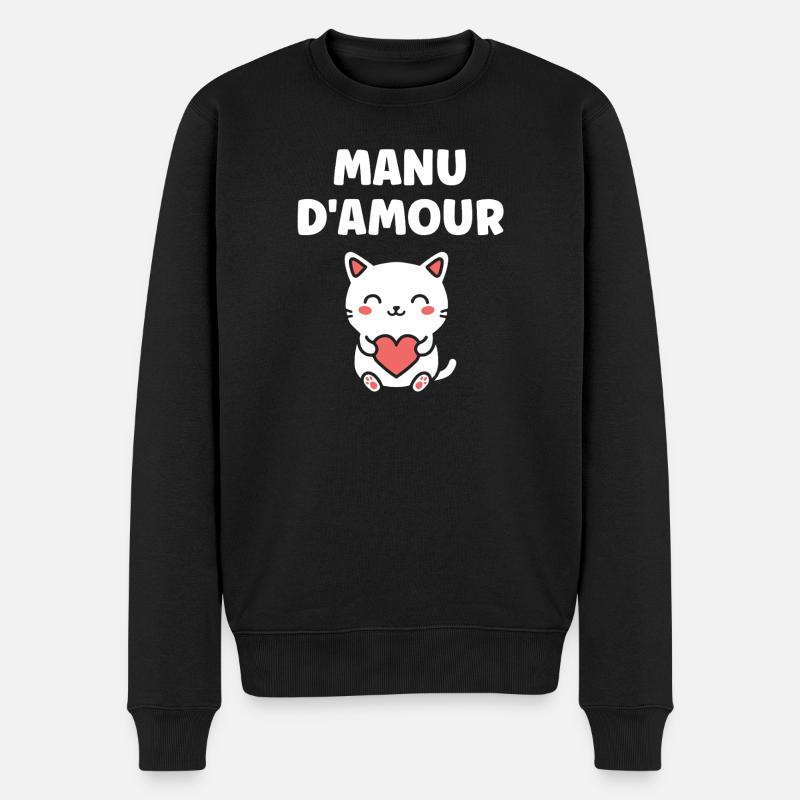 Manu d'Amour Chat Cœur - Pull Premium bio Homme - noir
