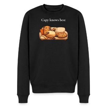 Capybara Mit Pizza Auf Sofa - Männer Premium Bio Pullover - Schwarz - Vorne - Nico (187cm)