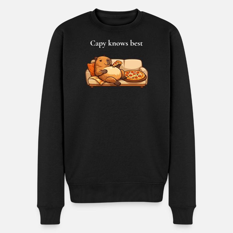 Capybara with pizza on sofa - Men's Premium Organic Jumper - black
