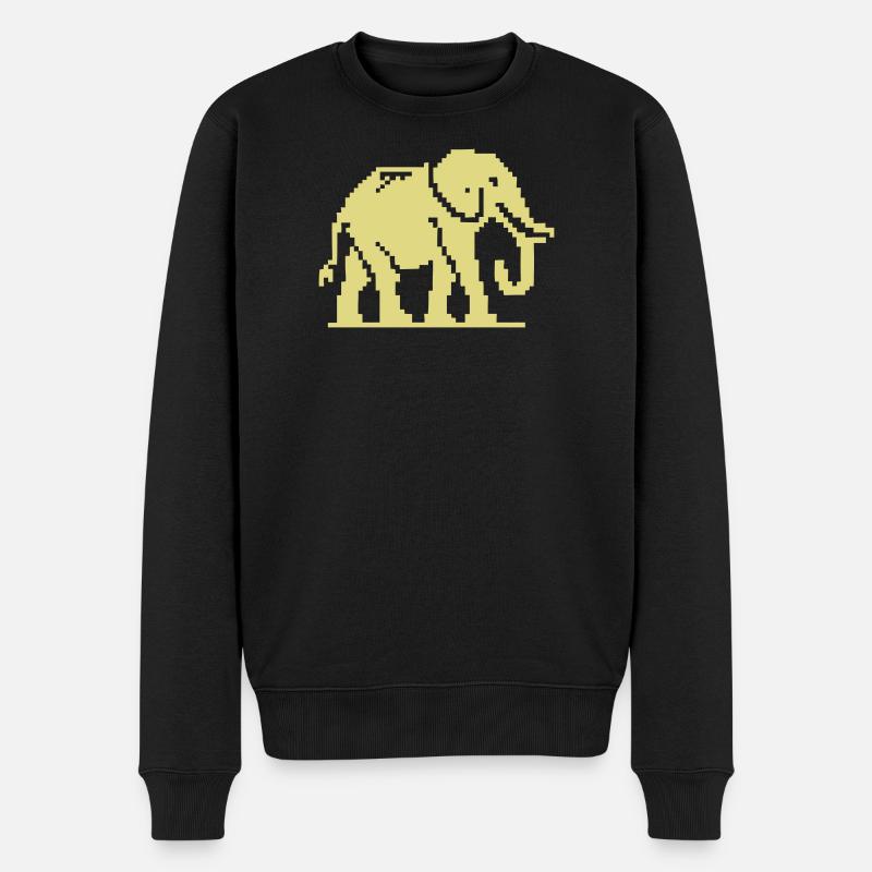 Pixel Elefant Gelb Retro - Männer Premium Bio Pullover - Schwarz