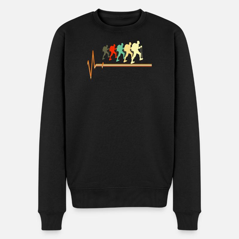Retro-Wander-Heartbeat-Puls-Silhouette - Männer Premium Bio Pullover - Schwarz