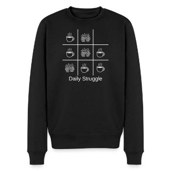 Kaffee-Alltag im Raster - Männer Premium Bio Pullover - Schwarz - Vorne - Nico (187cm)