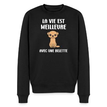 Besseres Leben mit einem Wiesel - Männer Premium Bio Pullover - Schwarz - Vorne - Nico (187cm)