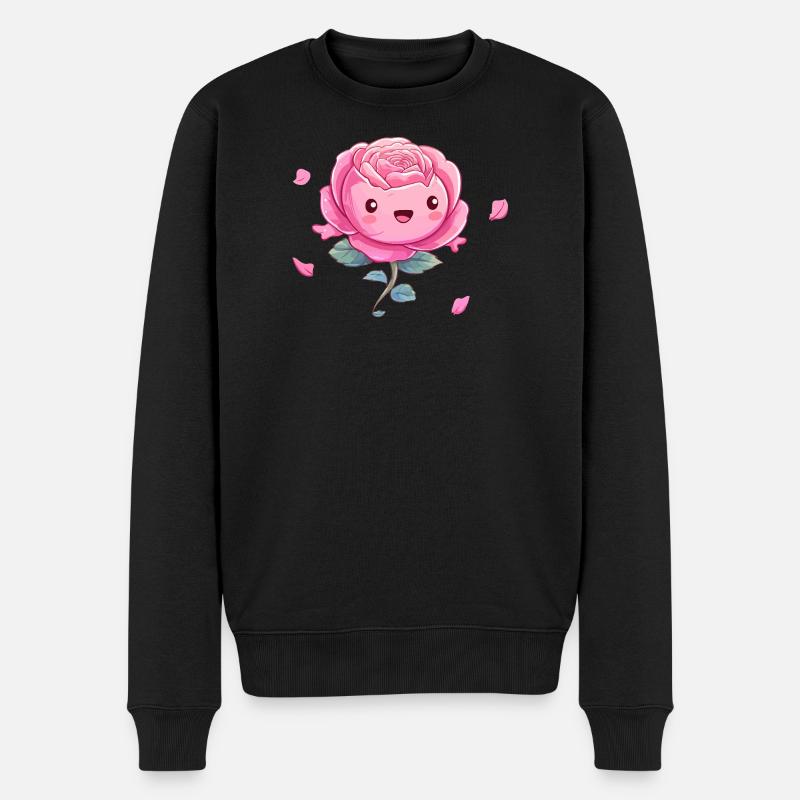 Kuschelige Rosa Rose Cartoon - Männer Premium Bio Pullover - Schwarz
