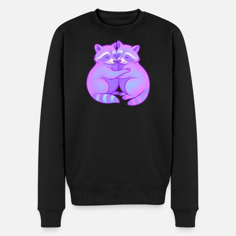 Neon Kuschel-Raccoons Duo - Männer Premium Bio Pullover - Schwarz