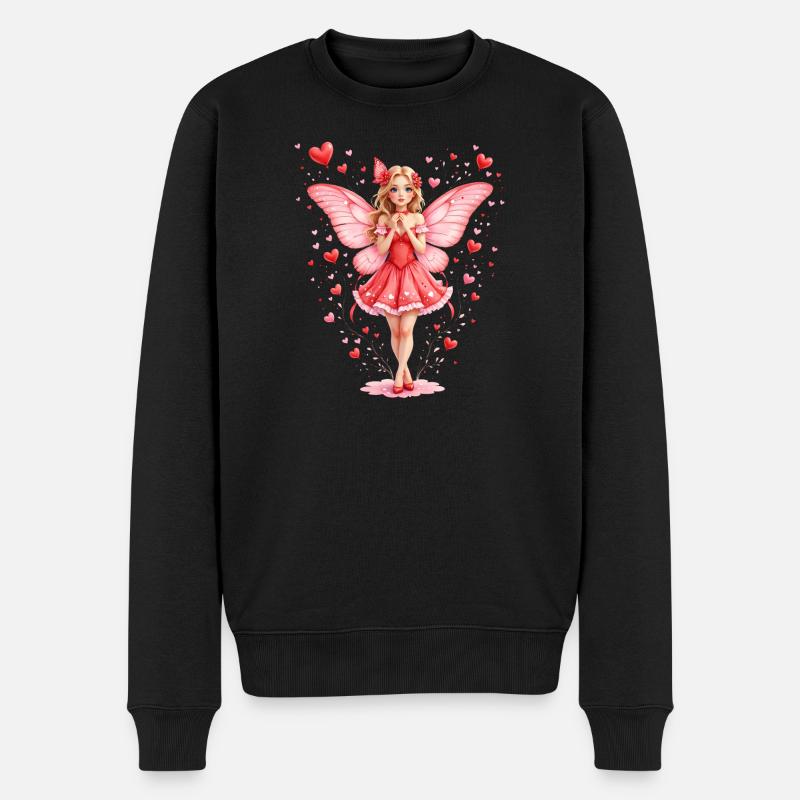 Rosa Fee mit Schmetterlingsflügeln - Männer Premium Bio Pullover - Schwarz