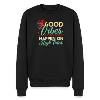 Gute Vibes an hohen Gezeiten - Männer Premium Bio Pullover - Schwarz - Vorne - Nico (187cm)