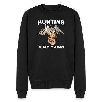 Amour de chasse : tête de cerf devant les montagnes - Pull Premium bio Homme - noir - Devant - Nico (187cm)