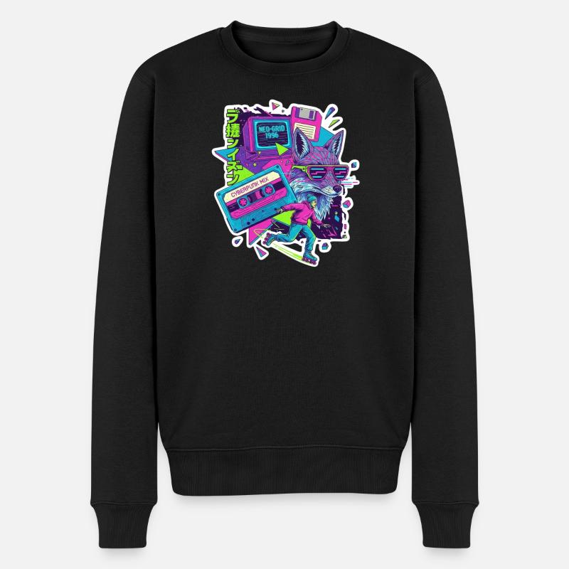 90s Cyber Punk - Männer Premium Bio Pullover - Schwarz