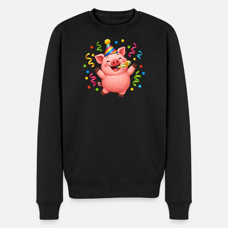 Schwein Party machen Karneval Fasching Silvester - Männer Premium Bio Pullover - Schwarz