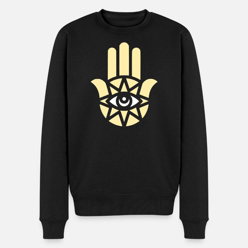 Hamsa Hand Ornament - Männer Premium Bio Pullover - Schwarz