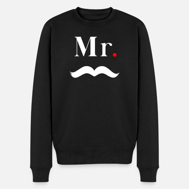 Monsieur Moustache Blanche - Pull Premium bio Homme - noir