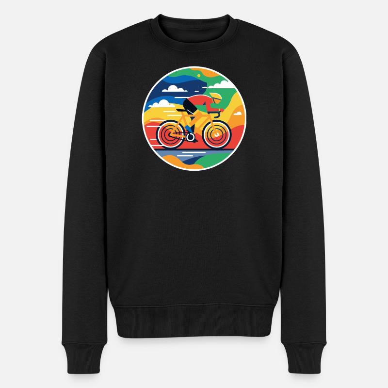 Bunter Radfahrer Rundbild - Männer Premium Bio Pullover - Schwarz
