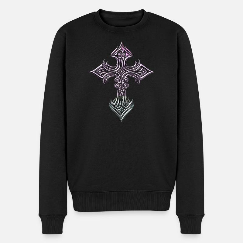 Croix en filigrane irisé - Pull Premium bio Homme - noir