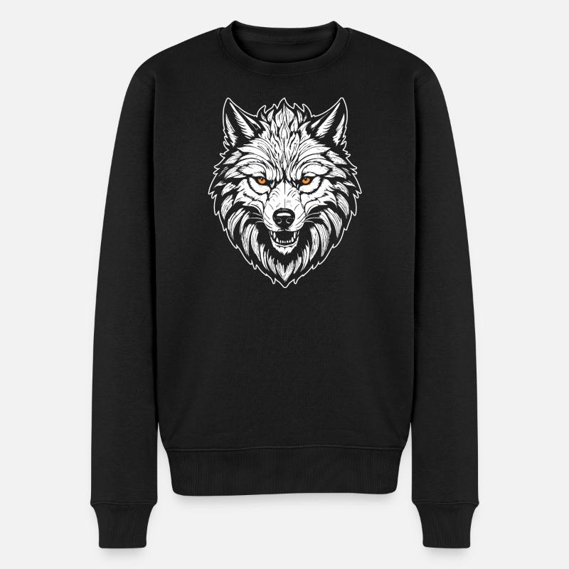 Wolf - Männer Premium Bio Pullover - Schwarz