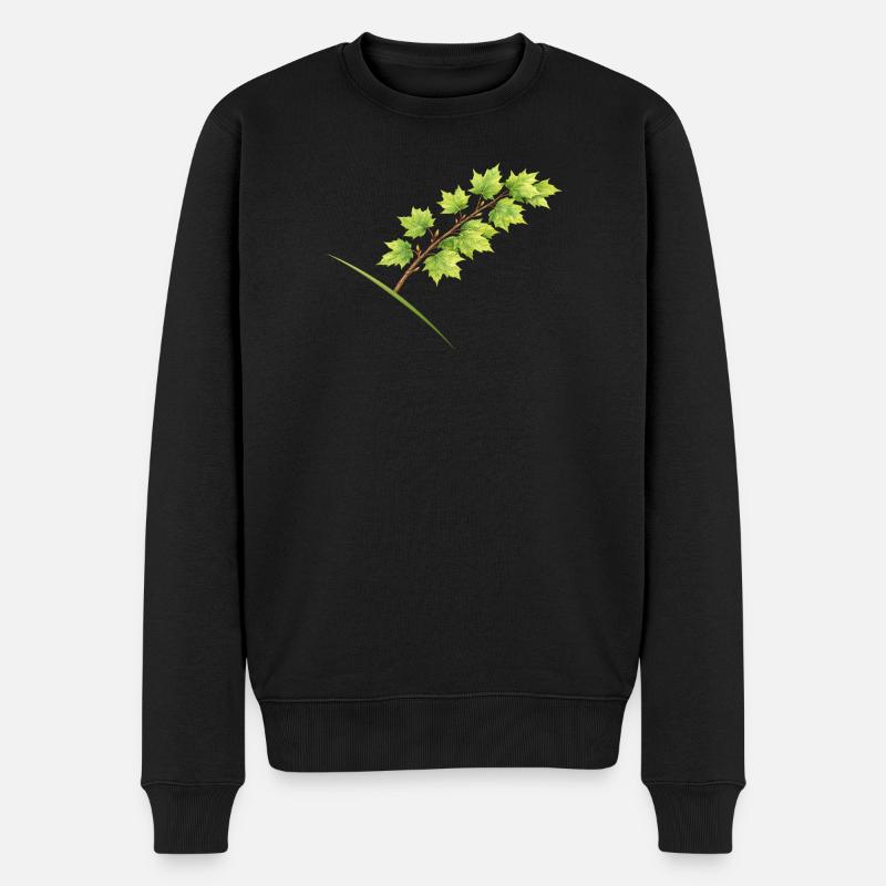 Blätterzweig Ahorn - Aquarell - Männer Premium Bio Pullover - Schwarz