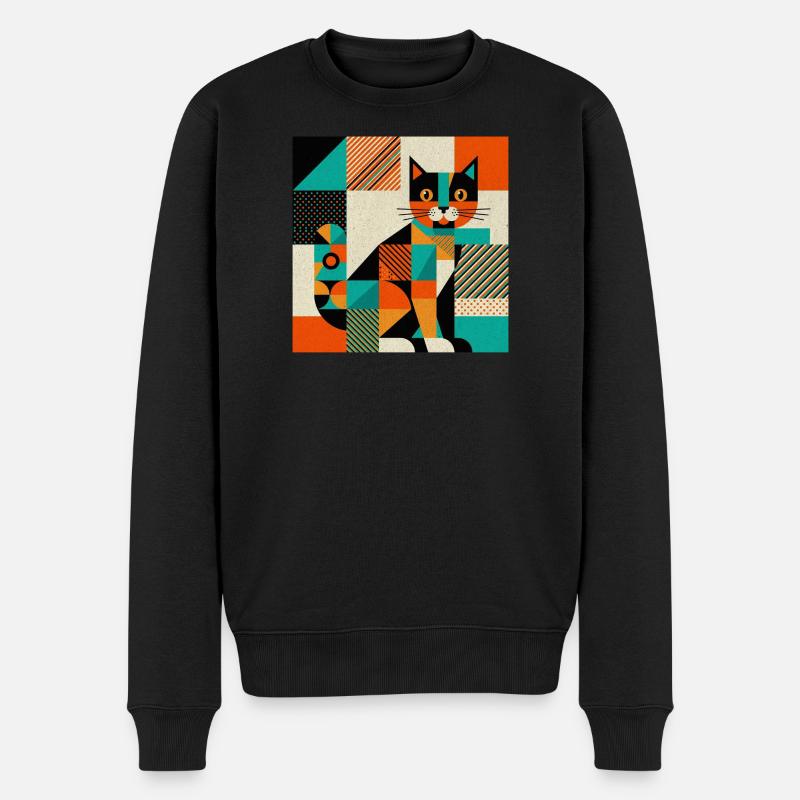 Silhouette géométrique de chat - Pull Premium bio Homme - noir