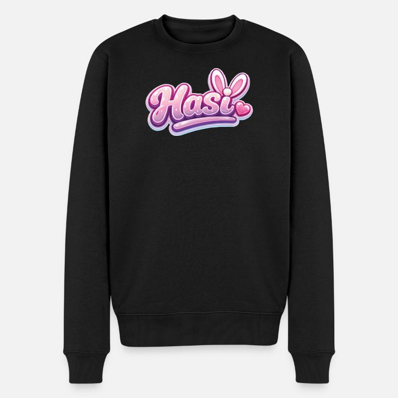 Hasl Herz Schriftzug Pink Glam - Männer Premium Bio Pullover - Schwarz