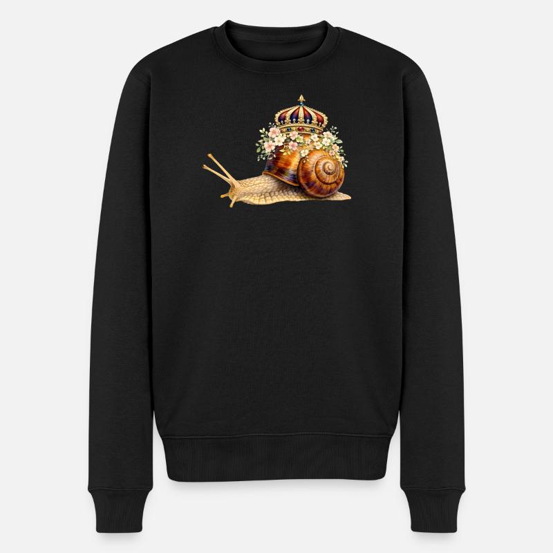 Königliche Schnecke mit Blumenkrone - Männer Premium Bio Pullover - Schwarz
