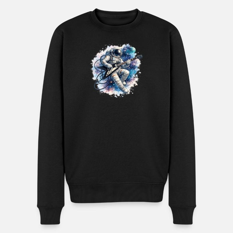 Astronaut Gitarre im Weltraum Aquarell - Männer Premium Bio Pullover - Schwarz