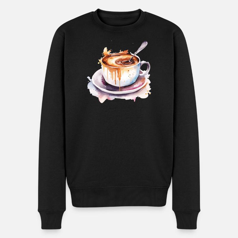 Kaffee Aquarell Tasse Splash - Männer Premium Bio Pullover - Schwarz