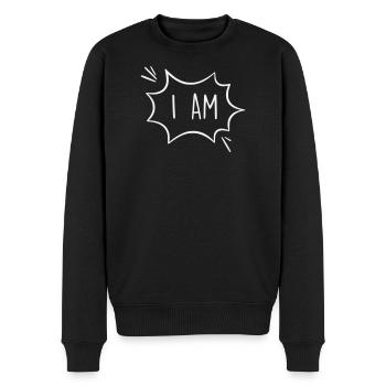 Ich bin: Kraftvolle Comic Sprechblase - Männer Premium Bio Pullover - Schwarz - Vorne - Nico (187cm)