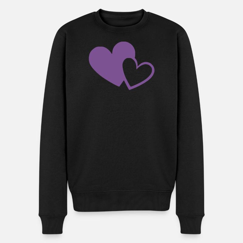 Cœur violet deux cœurs violets cadeau - Pull Premium bio Homme - noir