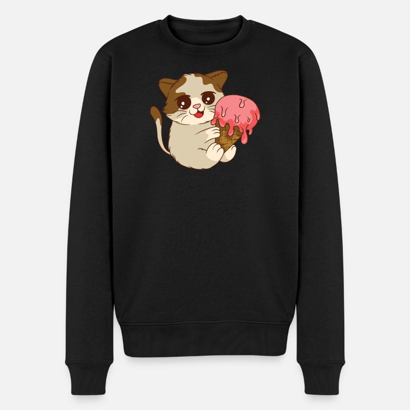 Katze isst Eis - Männer Premium Bio Pullover - Schwarz