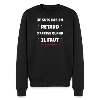 Not late: timing humor - Men's Premium Organic Jumper - black - Front - Nico (187cm)
