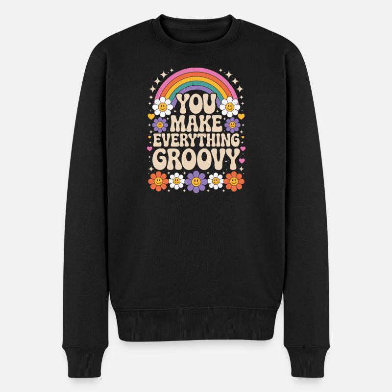 You Make Everything Groovy - Retro Rainbow - Männer Premium Bio Pullover - Schwarz