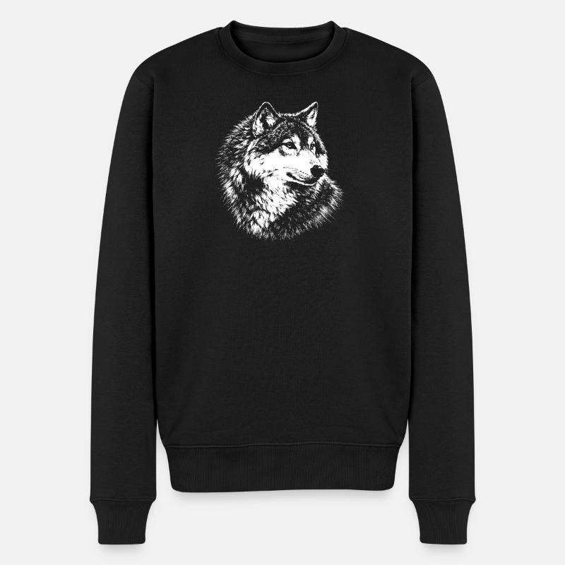 Loup – graphique au crayon blanc - Pull Premium bio Homme - noir