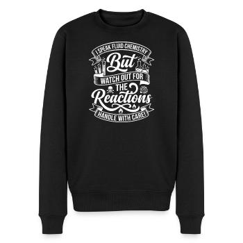 Chemistry saying: Observe reactions - Men's Premium Organic Jumper - black - Front - Nico (187cm)