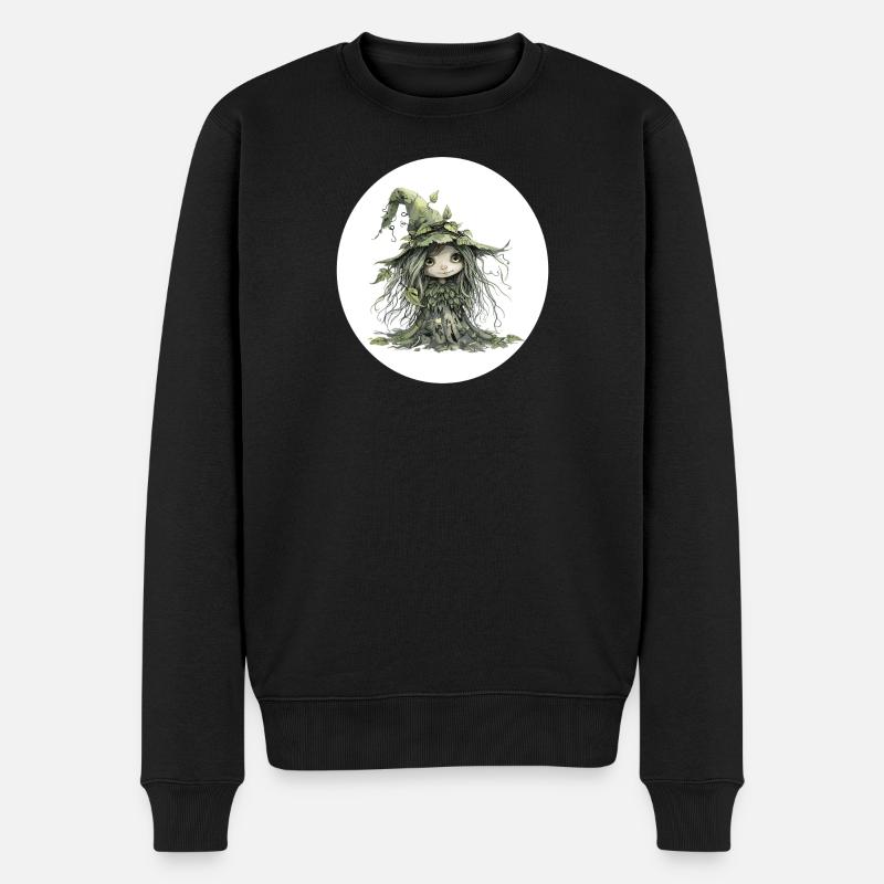 Waldfee Kobold im Blattwald - Männer Premium Bio Pullover - Schwarz