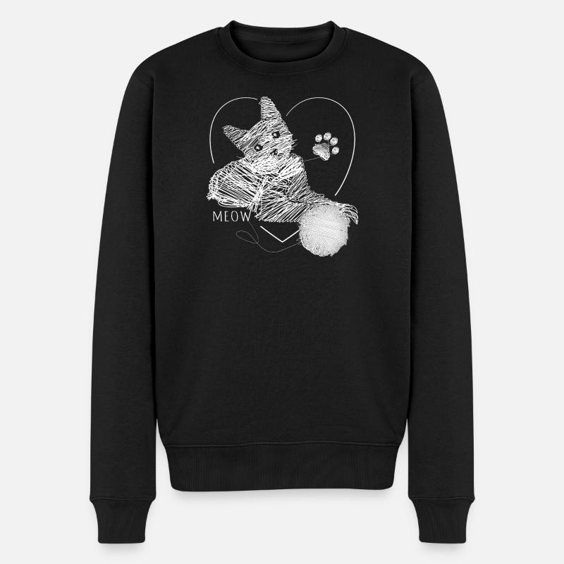 Katze Bild Wollknäuel Herz Geschenk Meow - Männer Premium Bio Pullover - Schwarz