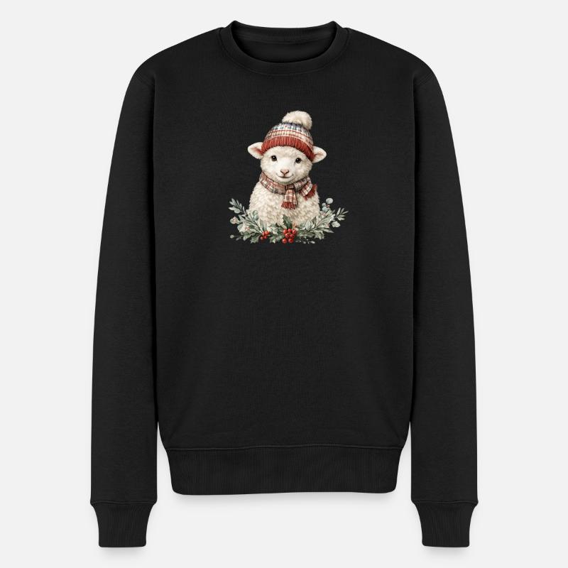 Winter-Schaf mit Schal - Männer Premium Bio Pullover - Schwarz