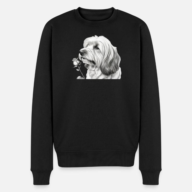 Schwarzweiß Hund mit Rose - Männer Premium Bio Pullover - Schwarz