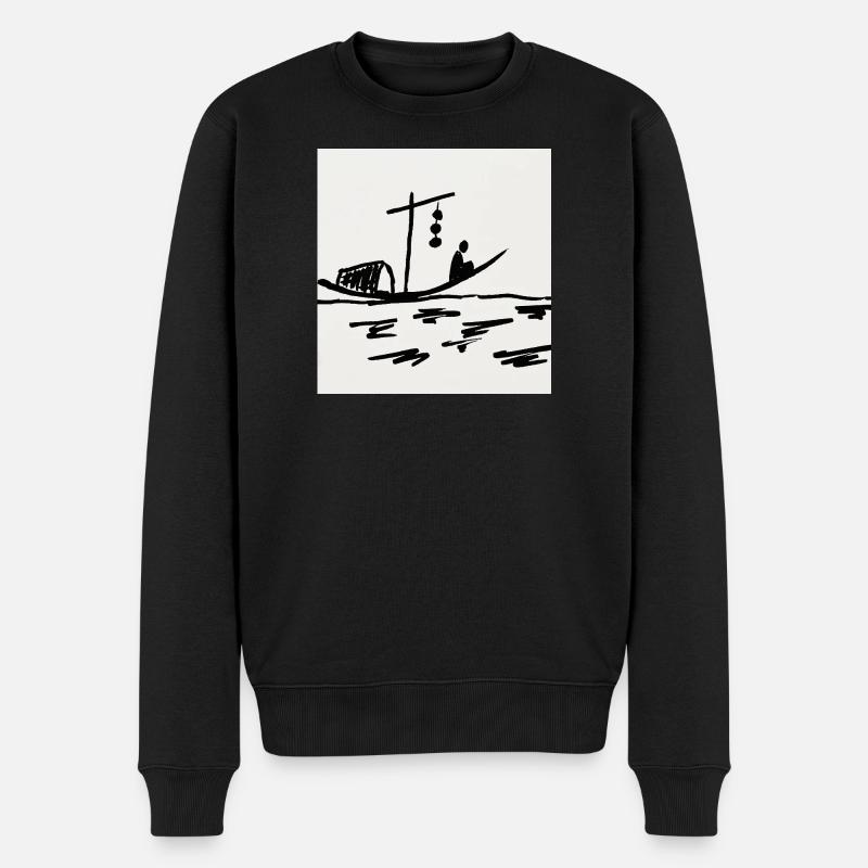 Bateau de nuit sur la rivière - Pull Premium bio Homme - noir