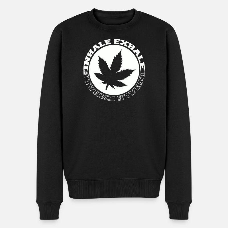 Cannabis Leaf Round Logo - Men's Premium Organic Jumper - black