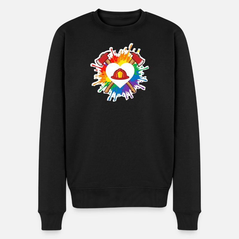 Feuerwehr Pride Herz Helm Regenbogen Axt - Männer Premium Bio Pullover - Schwarz
